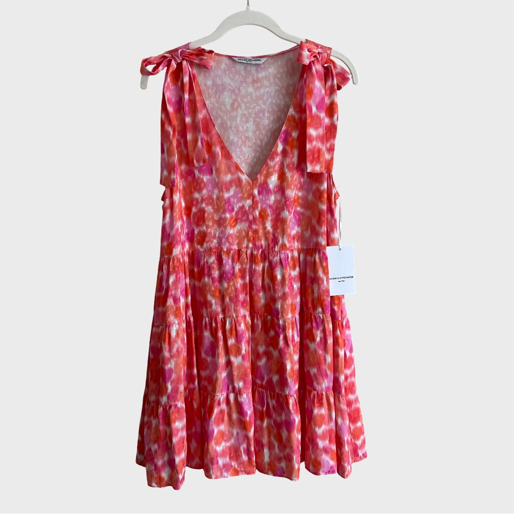 Nwt Amanda Uprichard Pruitt Dress In Rosato Mini V Neck Tiered Pink Revolve L